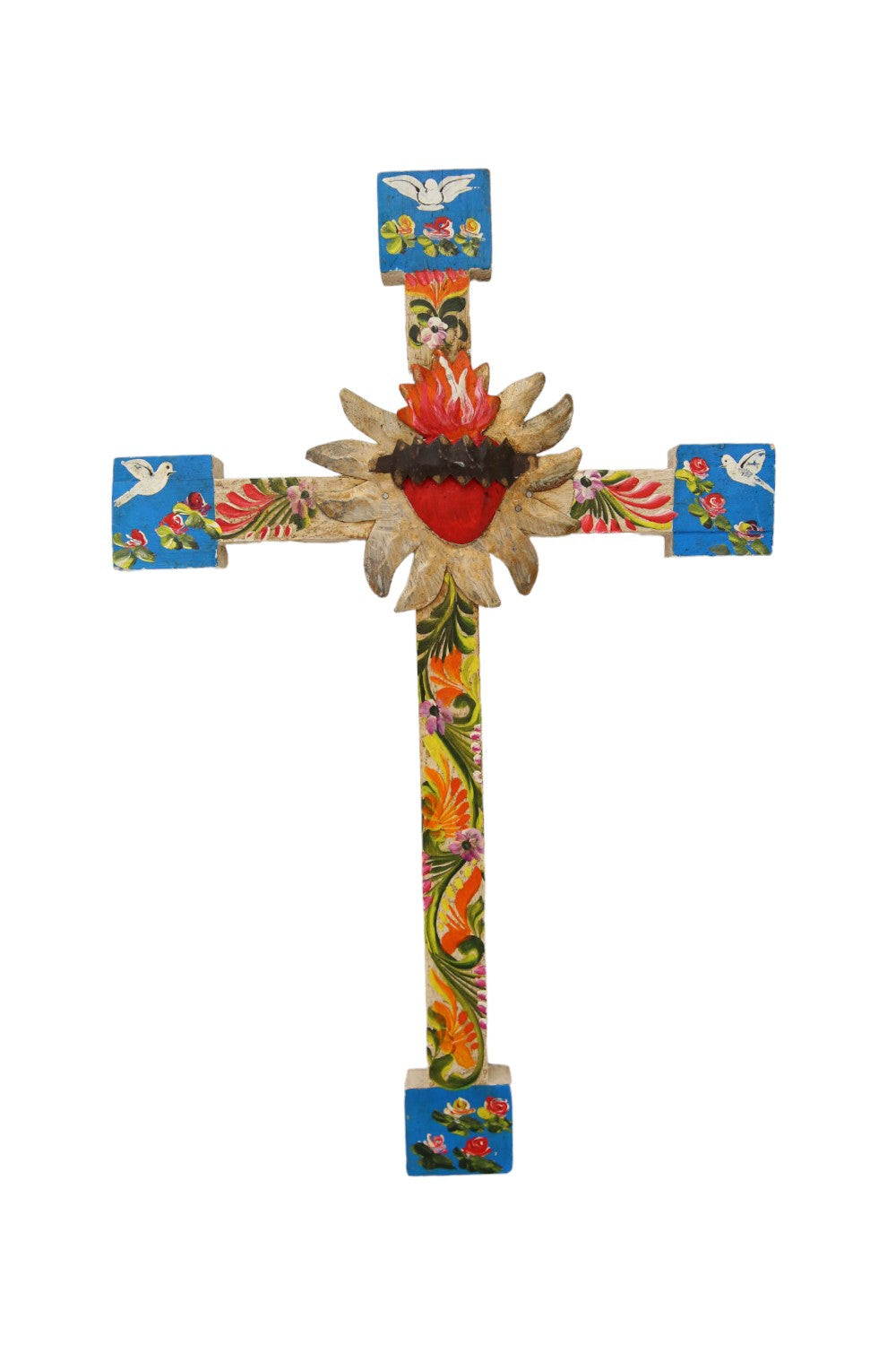 MEXICAN FOLK ART WOODEN CROSS BLUE