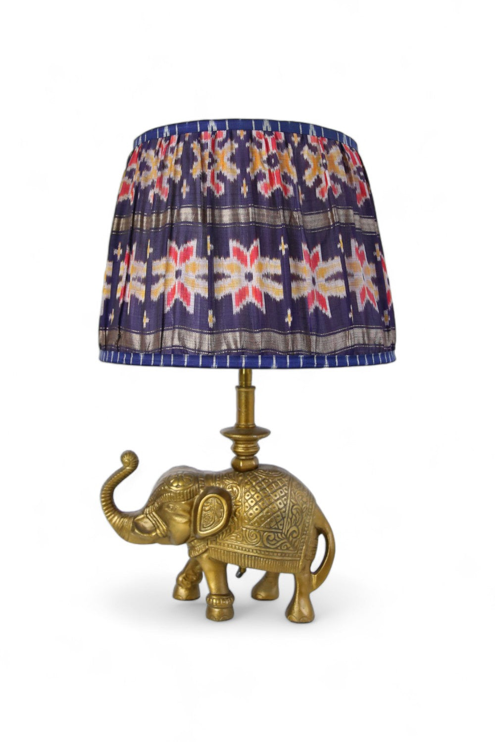 PLEATED TAPERED LAMPSHADE VINTAGE SILK SARI GOLD/PURPLE MULTI
