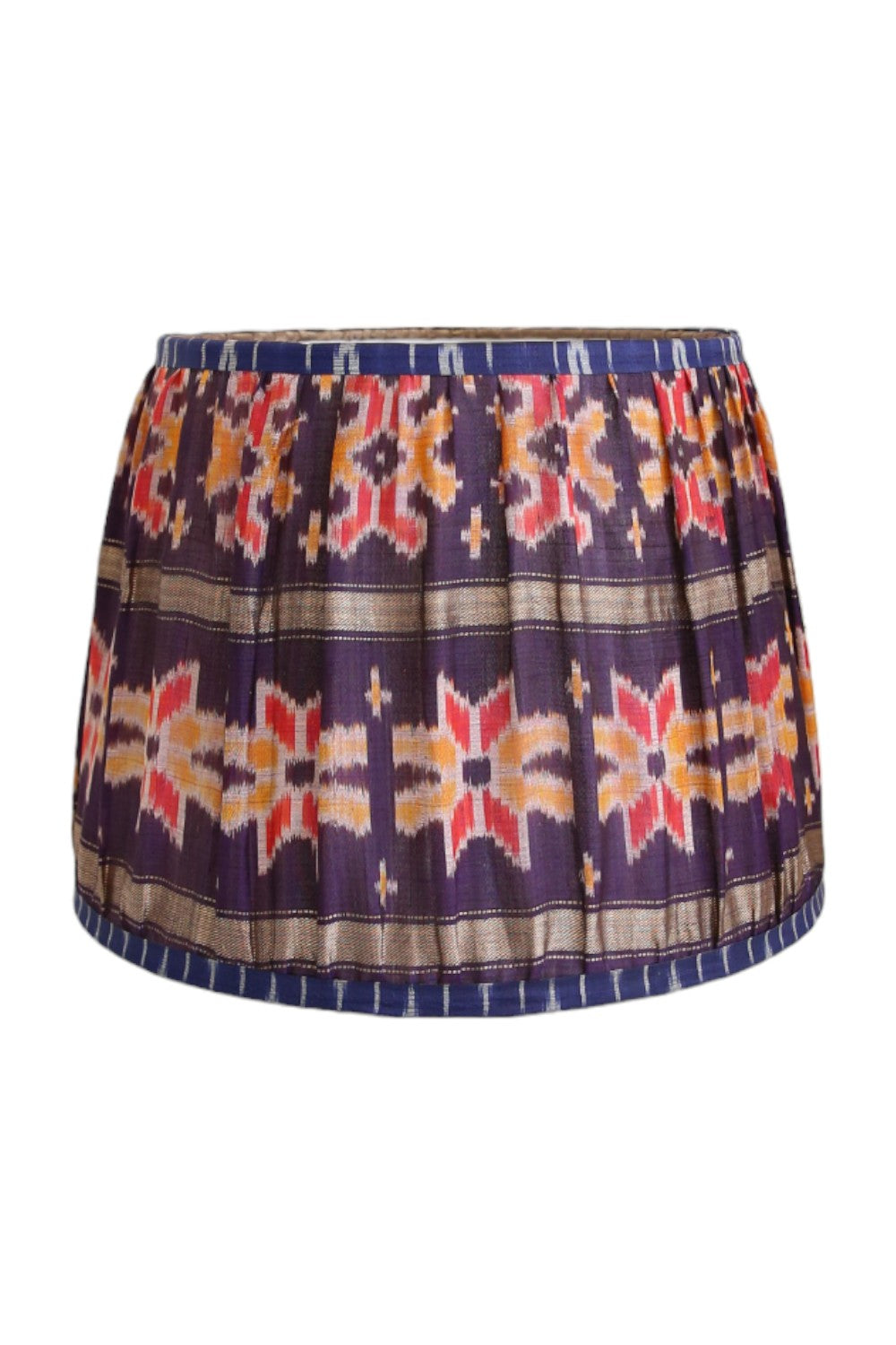 PLEATED TAPERED LAMPSHADE VINTAGE SILK SARI GOLD/PURPLE MULTI