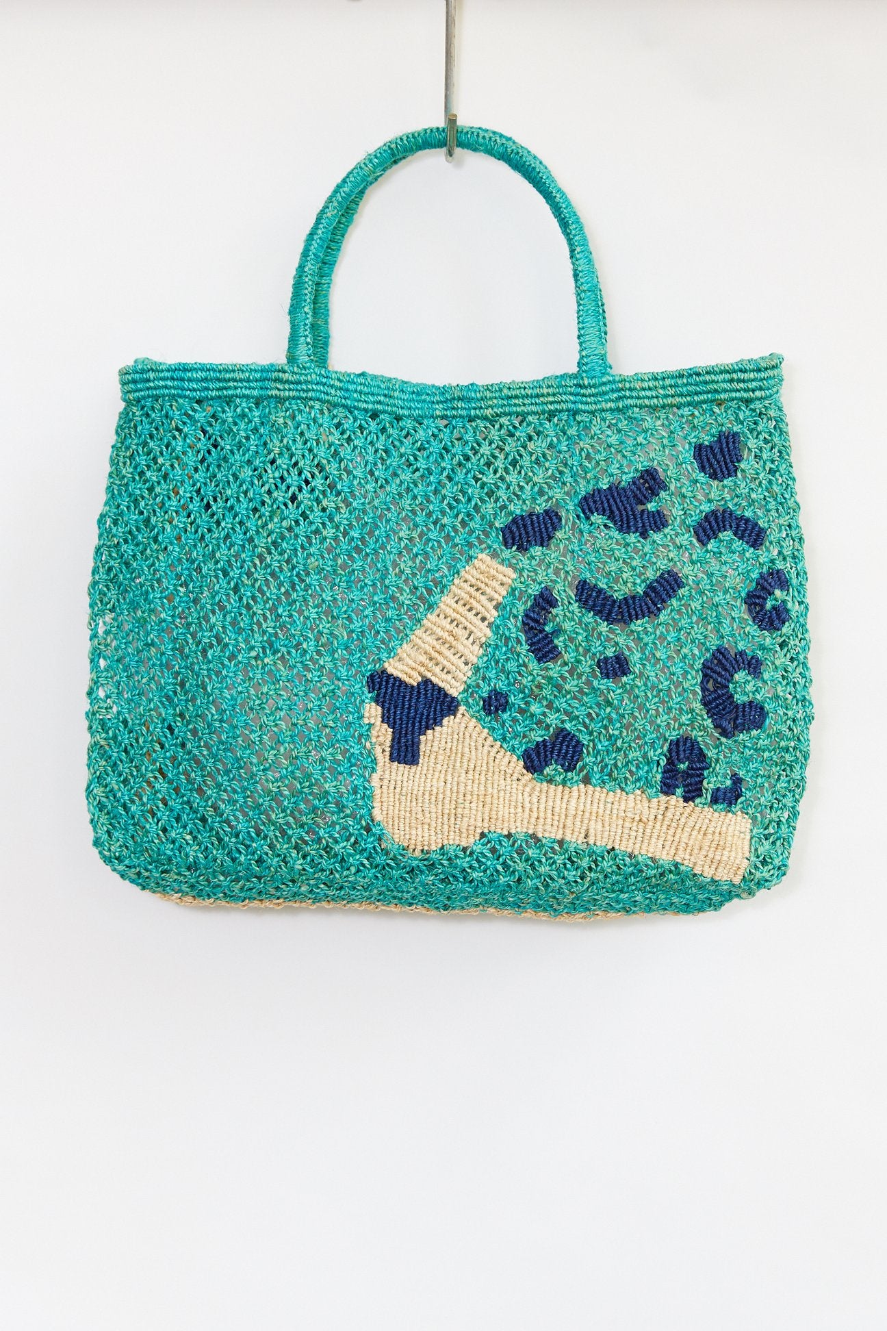 THE JACKSONS LONDON LEOPARD PRINT BAG AQUA SMALL
