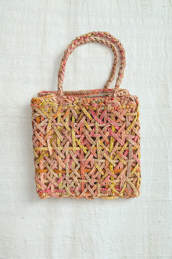 SOPHIE DIGARD SMALL DOUBLE WOVEN RAFFIA BASKET WITH SHORT  RAFFIA HANDLES