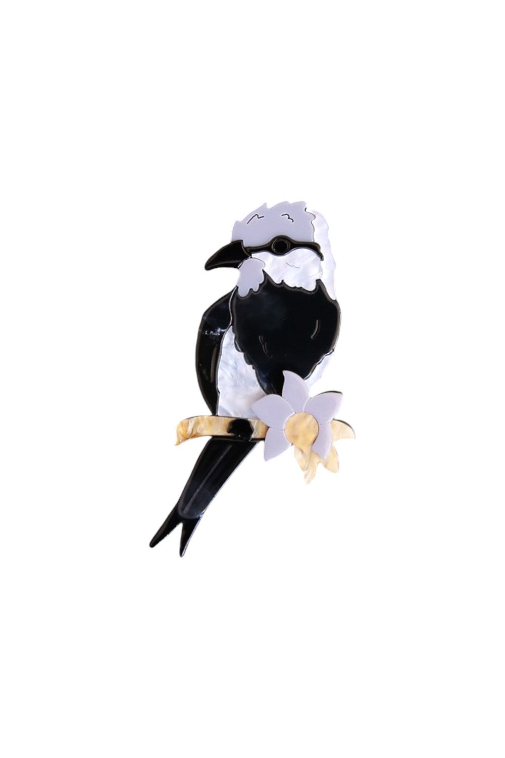 BLACK AND WHITE KOOKABURRA BROOCH
