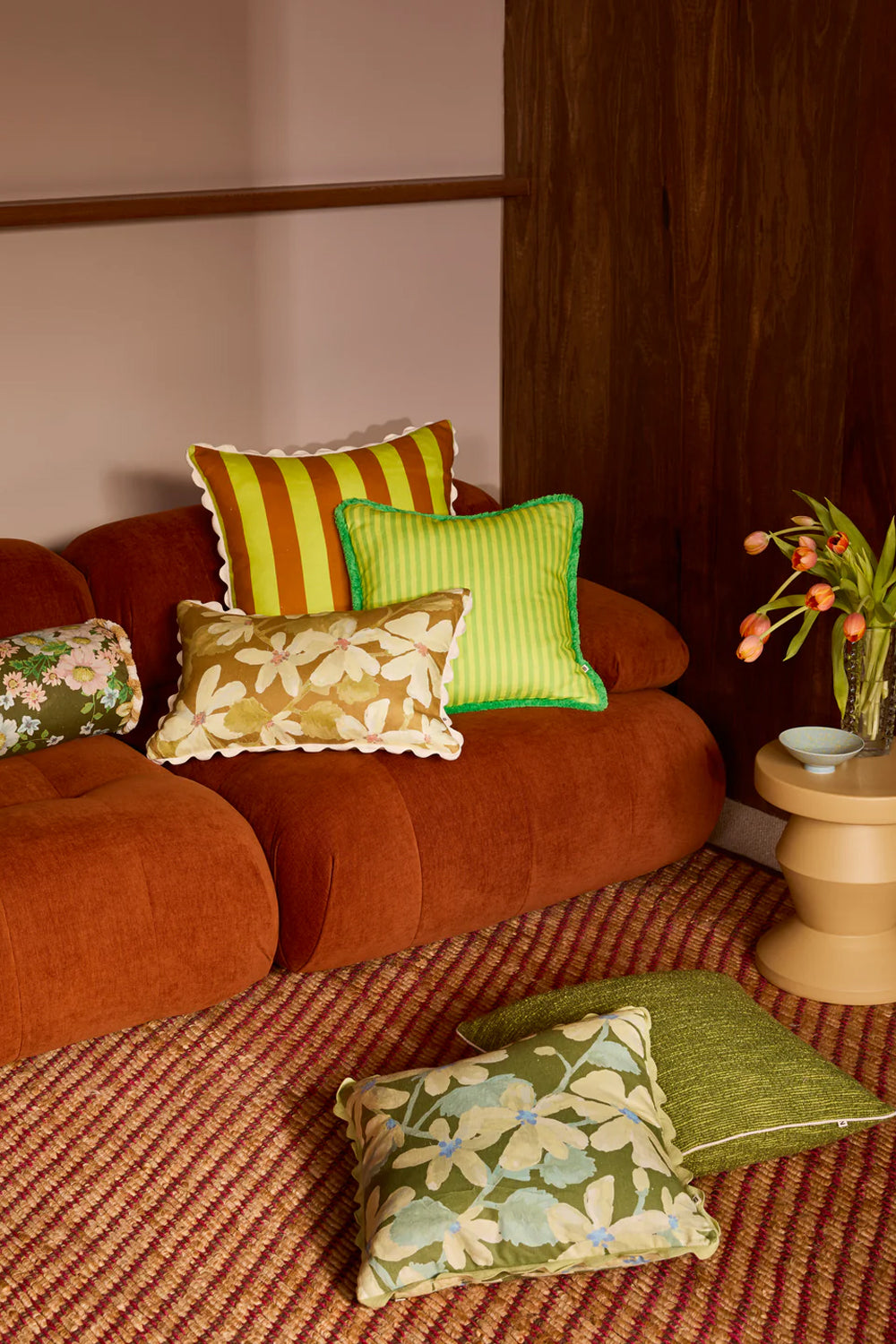 Bonnie and Neil Bold Stripe Lime 60cm Cushion