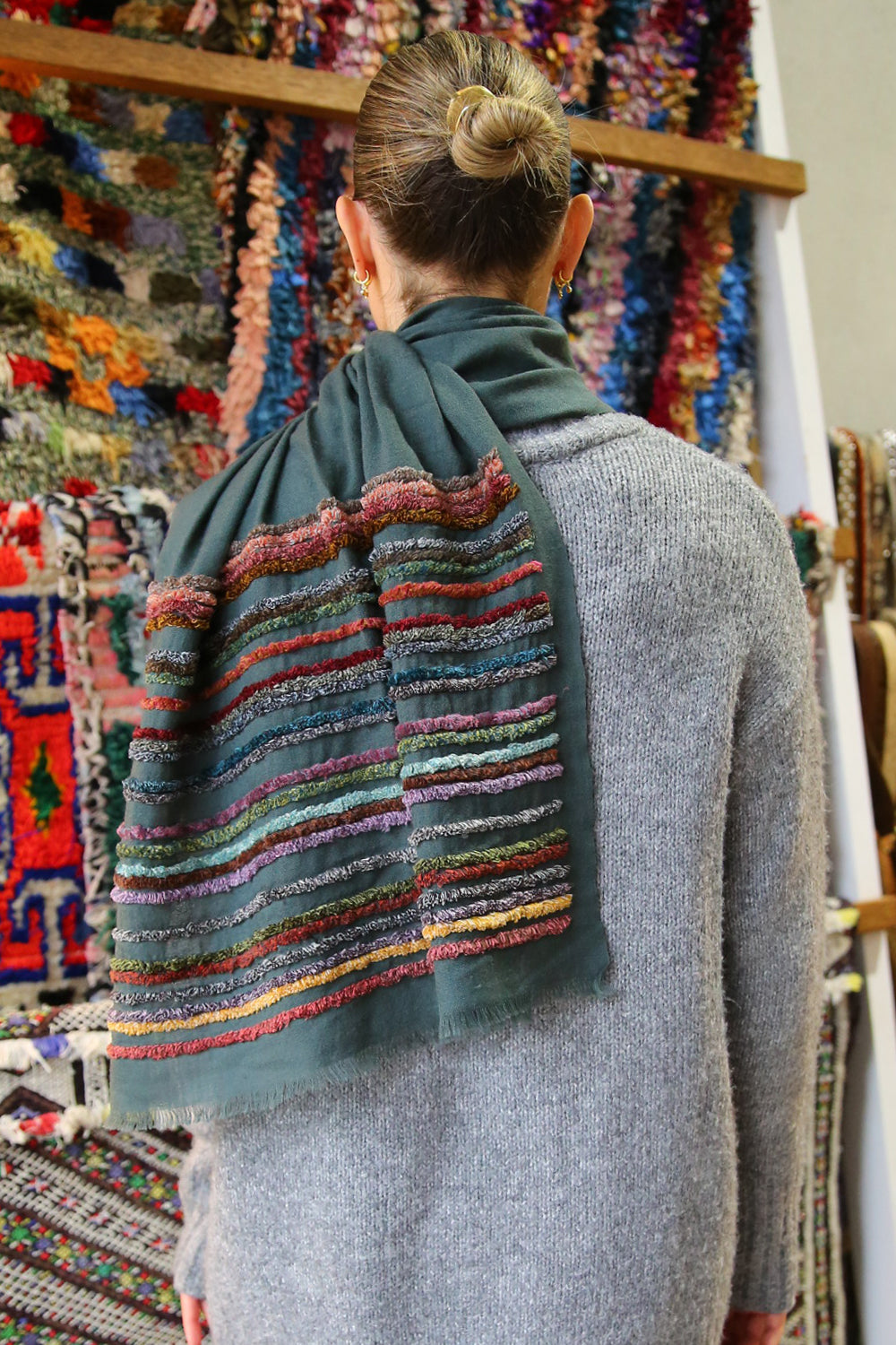 SOPHIE DIGARD ZEBRE HALF EMBROIDERED SCARF
