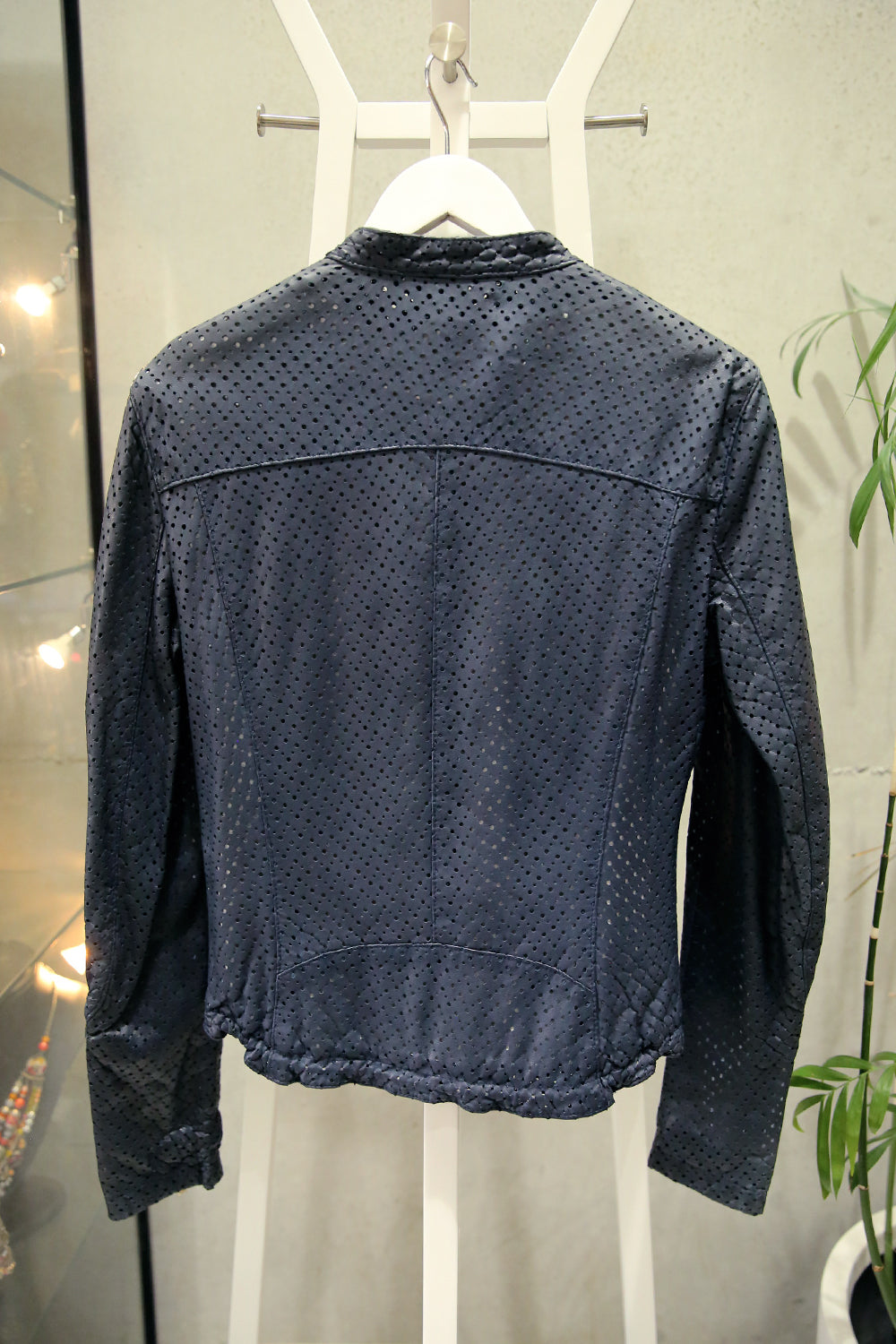 Delan Navy Perforated Leather Jacket