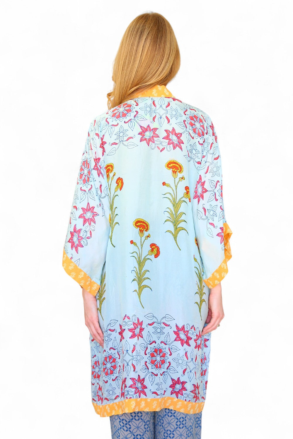 Anupamaa Silk Long Kimono Sky