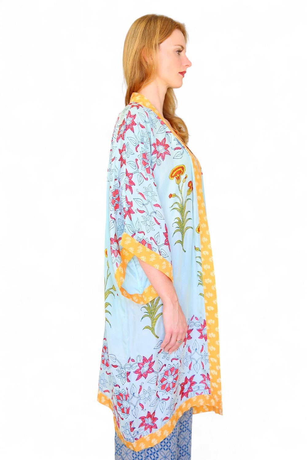 Anupamaa Silk Long Kimono Sky