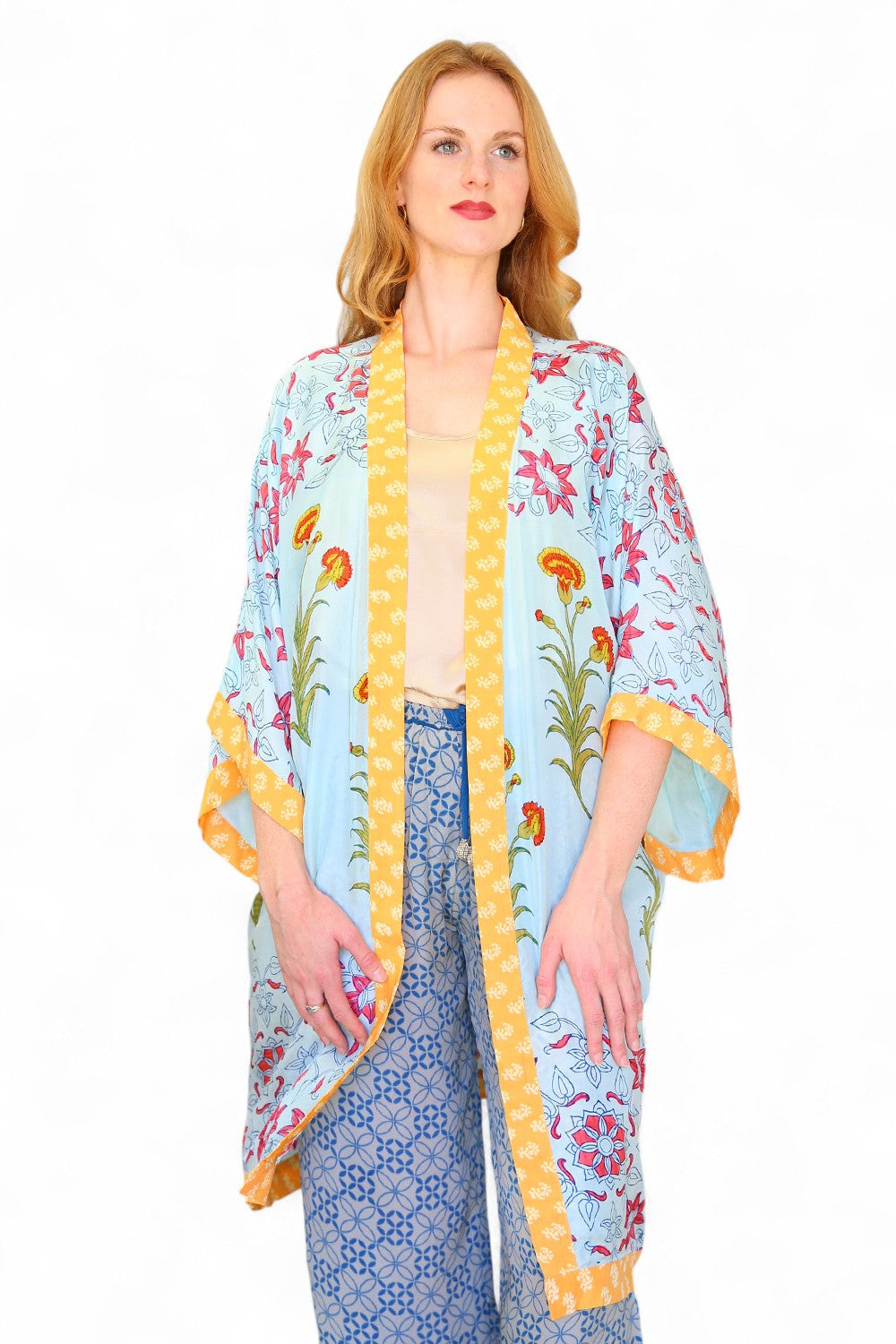Anupamaa Silk Long Kimono Sky