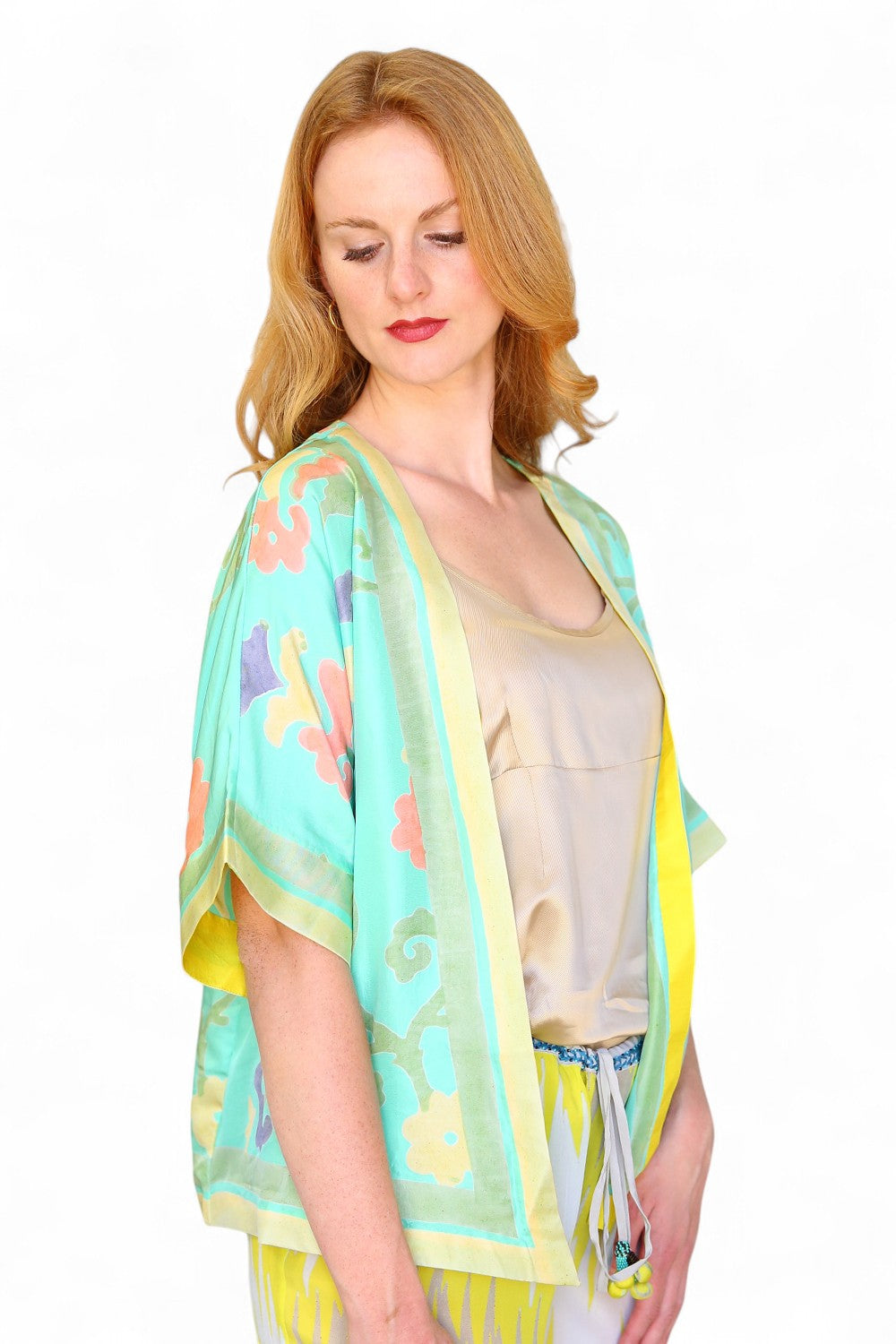 Anupamaa Silk Cropped Kimono Aqua