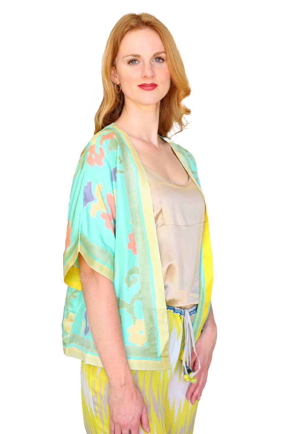 Anupamaa Silk Cropped Kimono Aqua