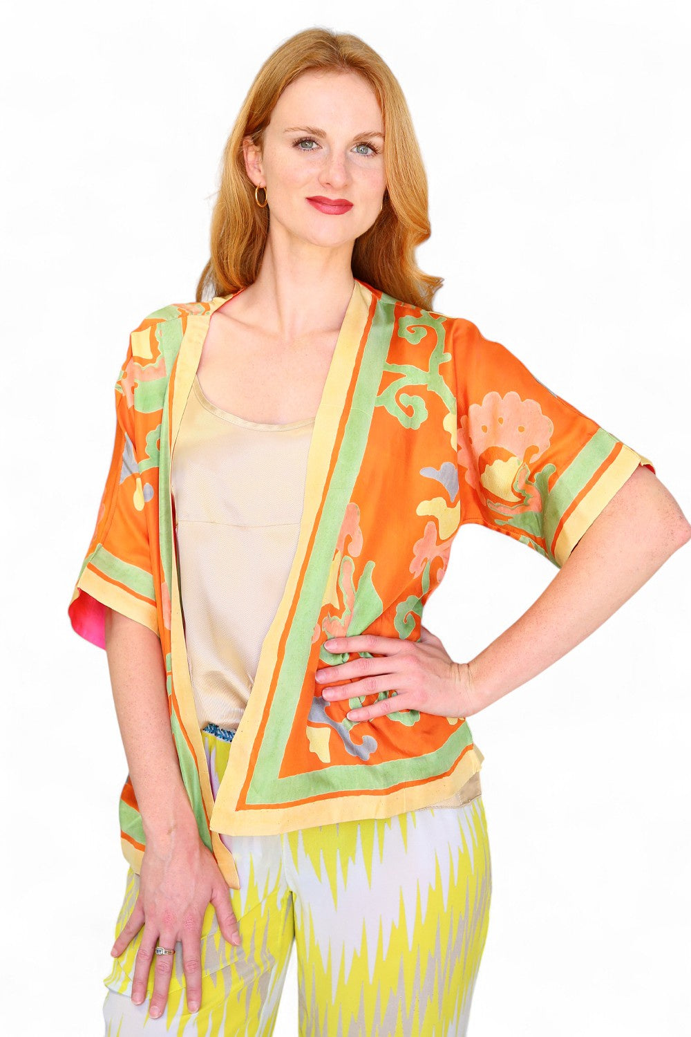 Anupamaa Silk Cropped Kimono Orange