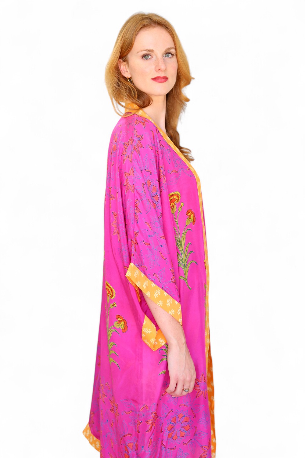 Anupamaa Silk Long Kimono Fuchsia