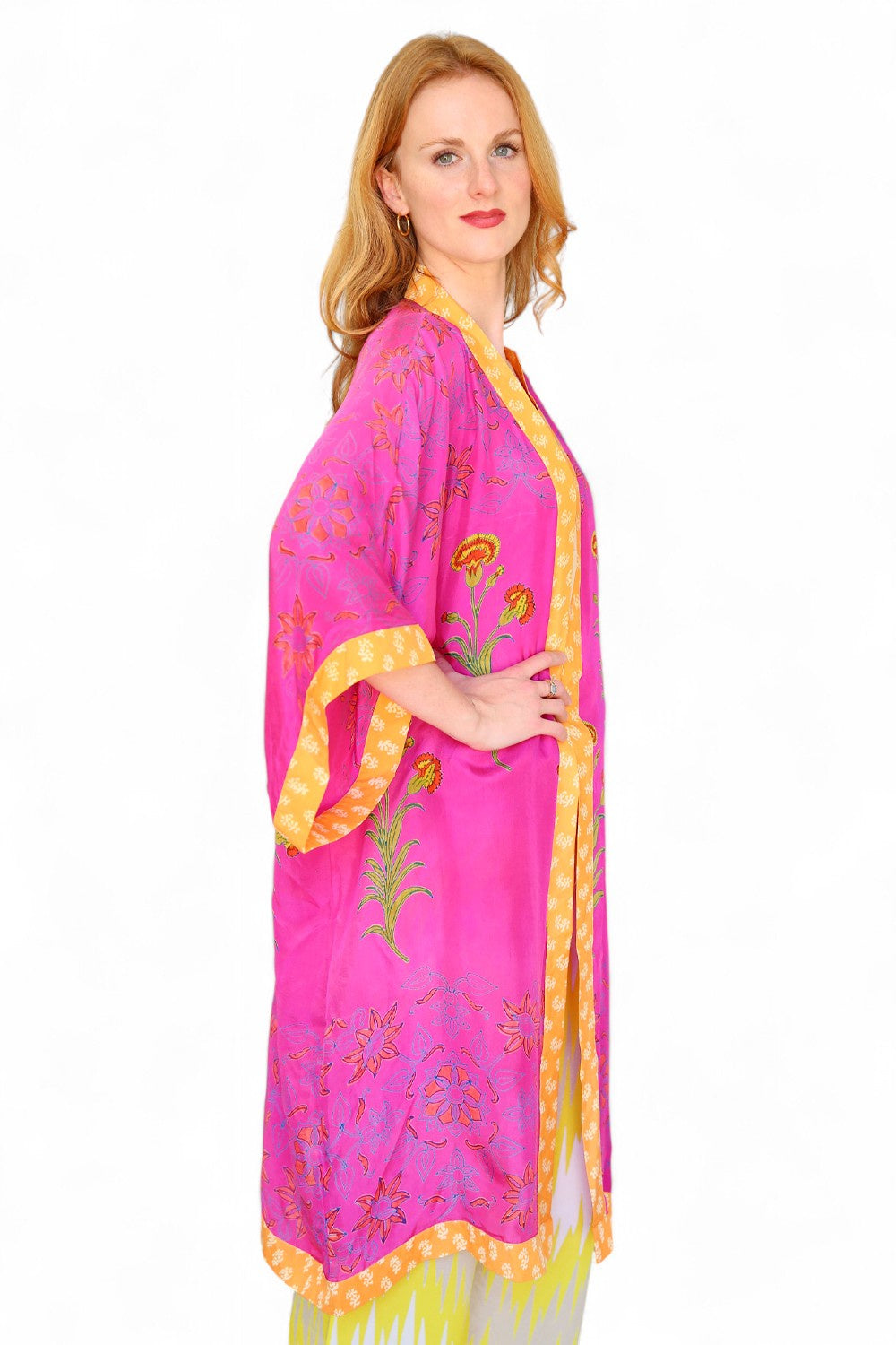 Anupamaa Silk Long Kimono Fuchsia