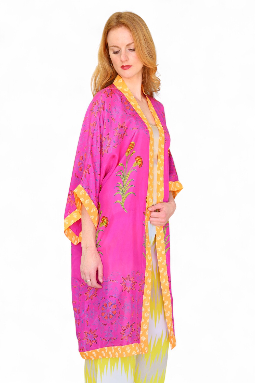 Anupamaa Silk Long Kimono Fuchsia