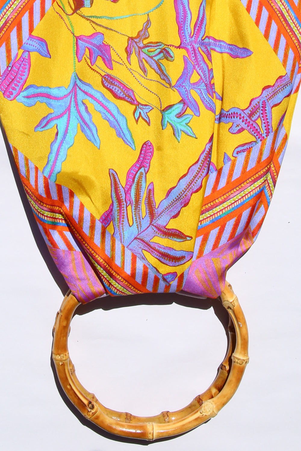 Eleni Malami Floral Silk Bag with Orange Tassels