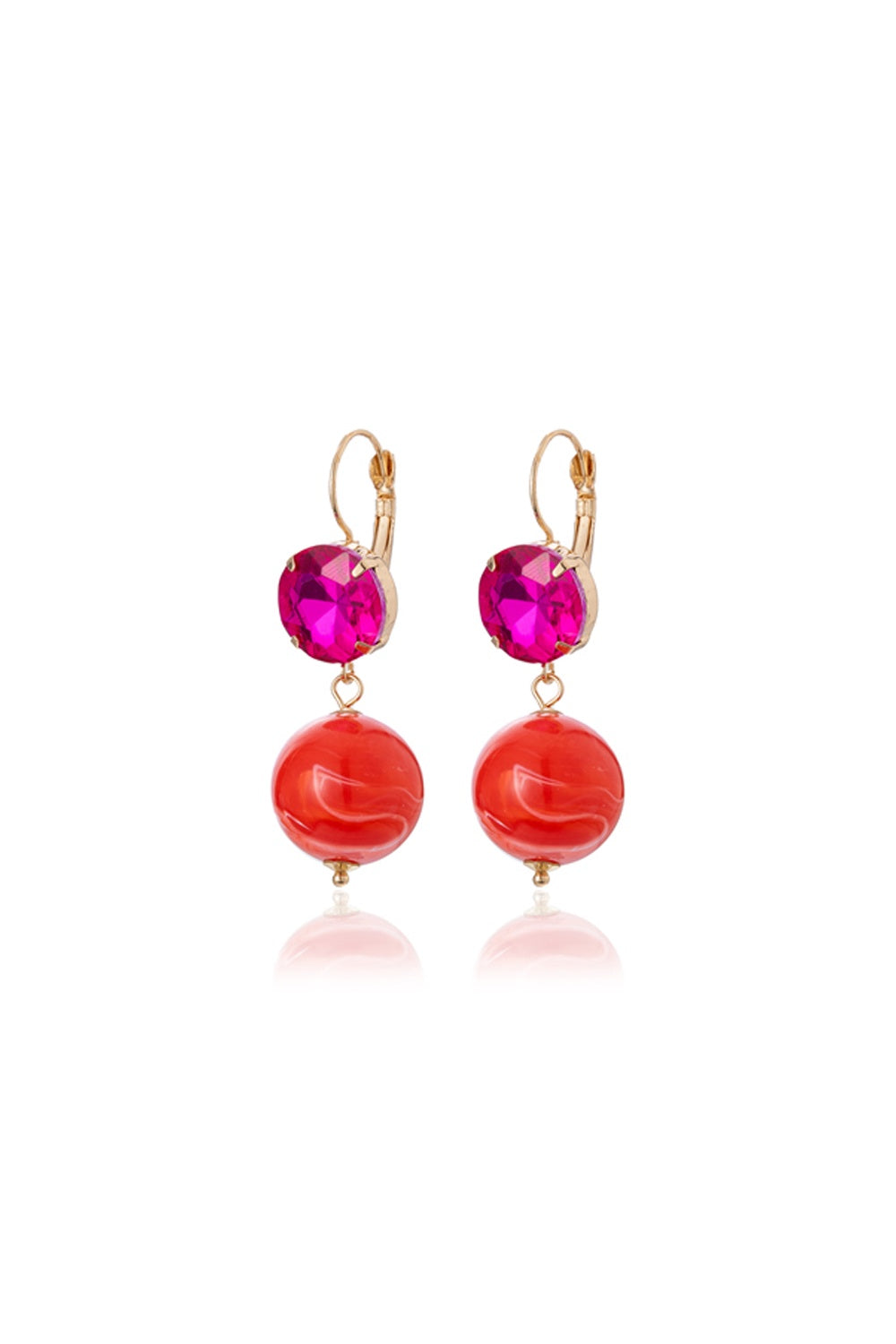 PINK GEMSTONE WITH RED BALL EARRINGS