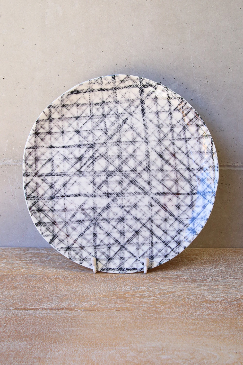 Italian Porcelain Round Black & White Checkered Plate