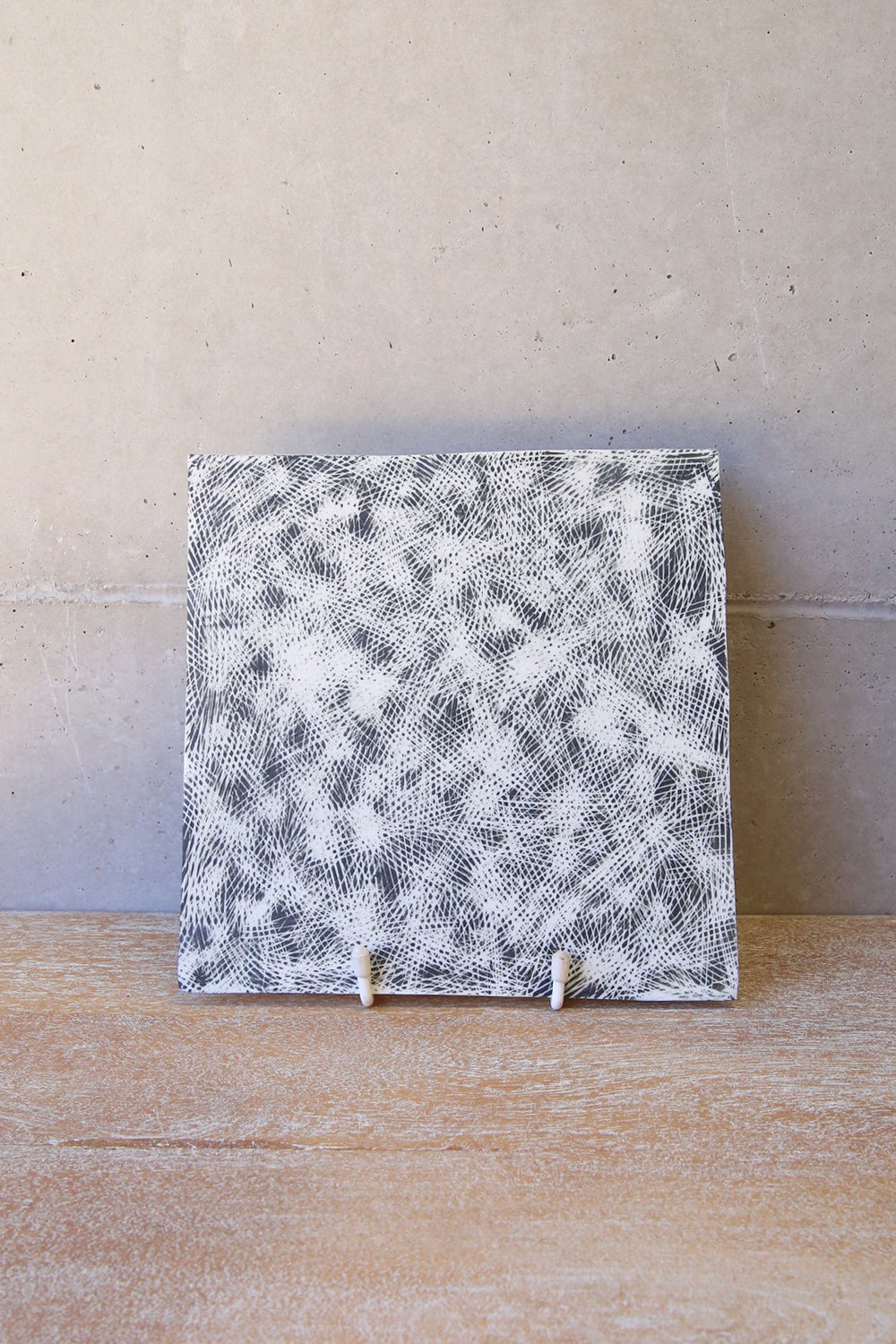 Italian Porcelain Square Black & White Etched Serving Tile