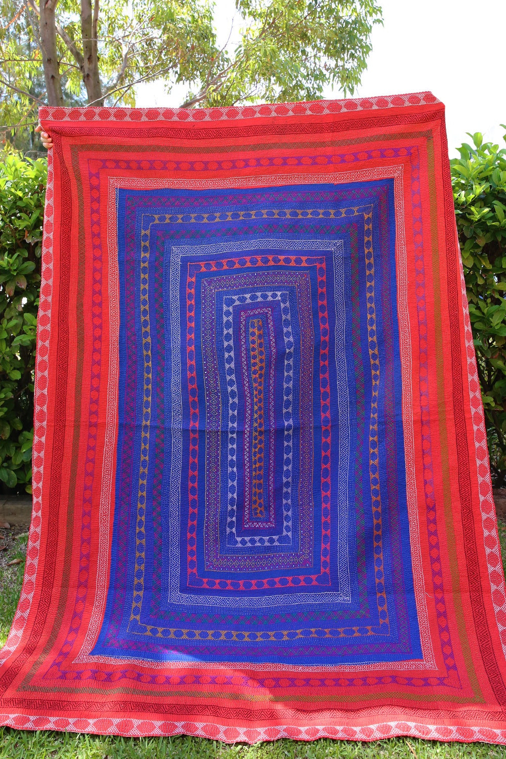 Kantha Quilt Red and Blue