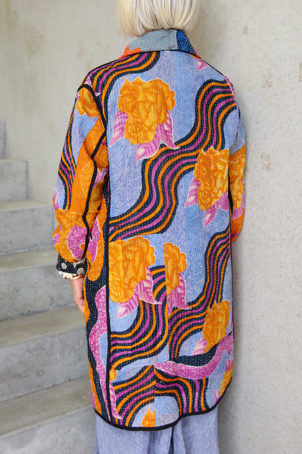 KANTHA COAT REVERSIBLE PATCHWORK GREEN DIAMOND