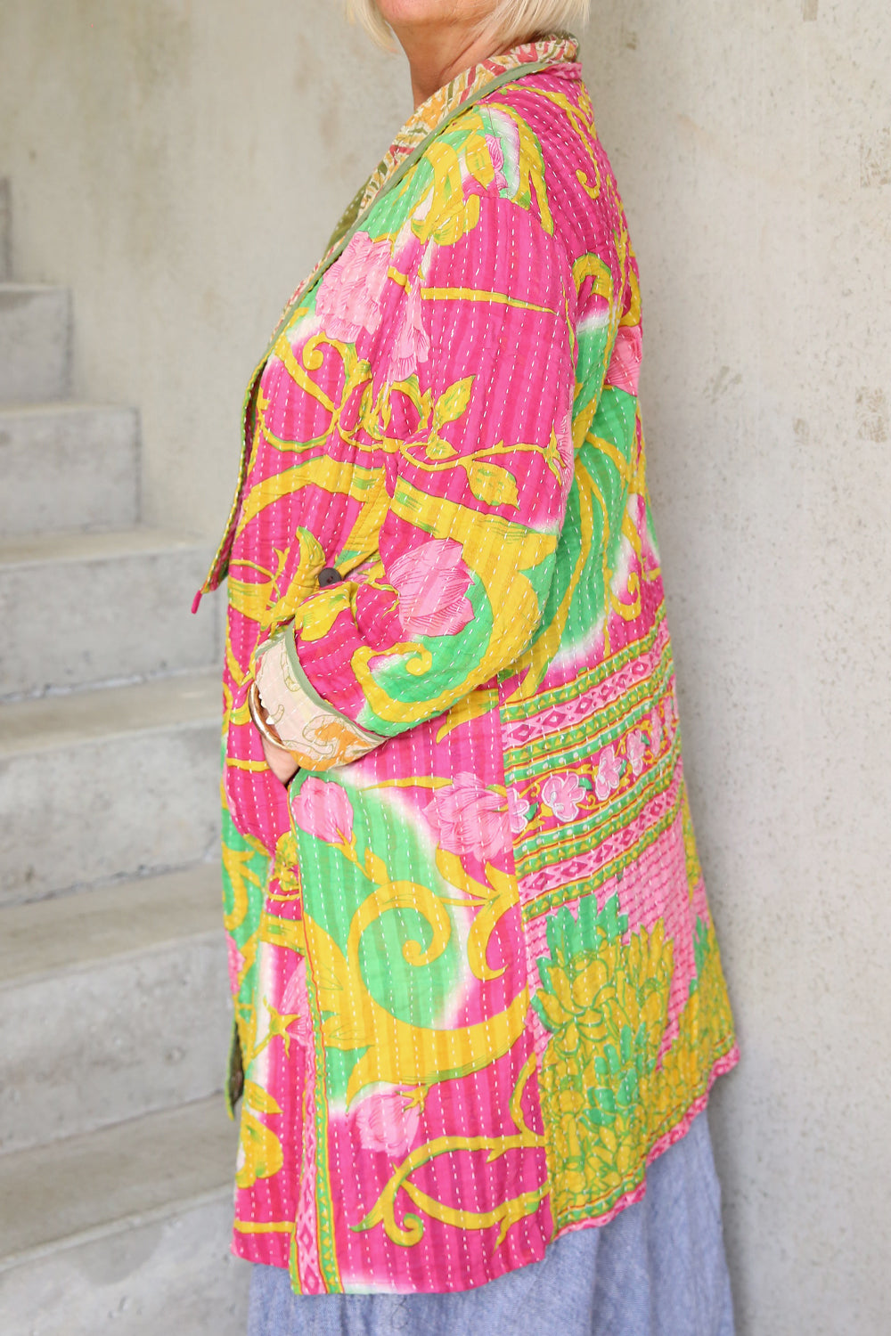 Kantha Coat Pink Lotus