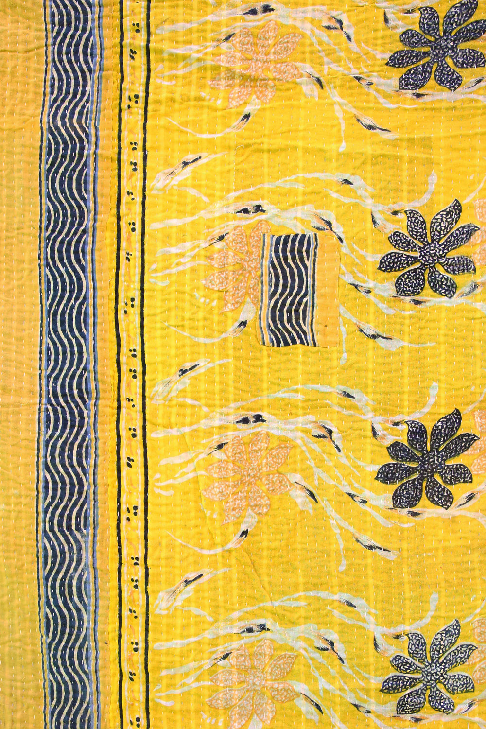 Kantha Quilt Black, Cream, Yellow and Red