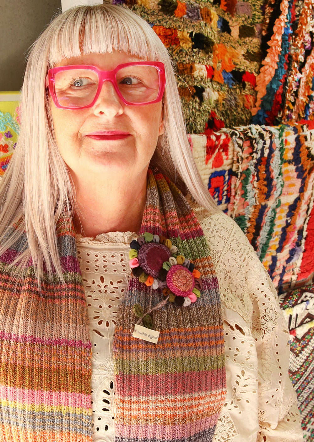 Sophie Digard Medium Crochet Scarf Multi Stripe