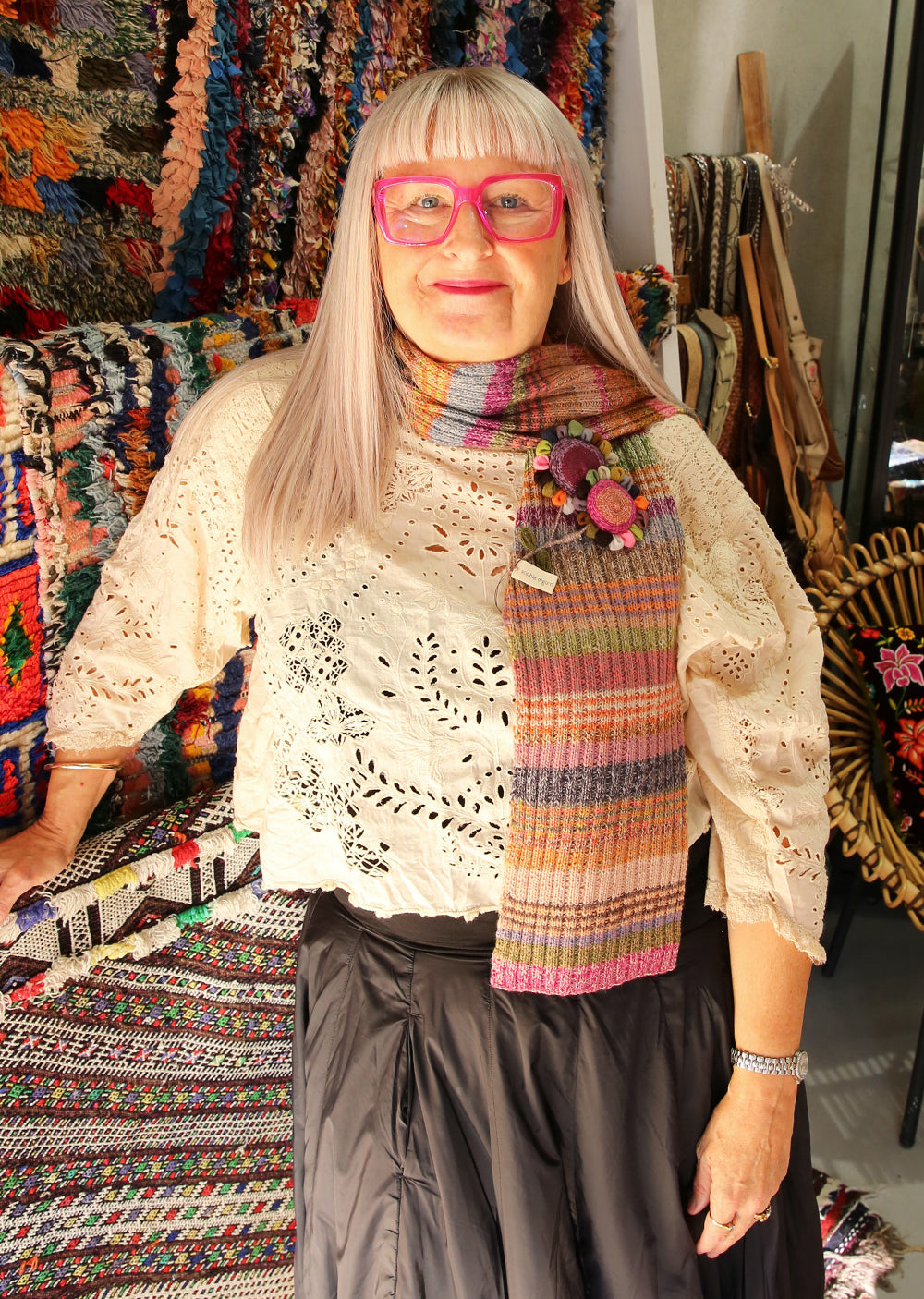 Sophie Digard Medium Crochet Scarf Multi Stripe