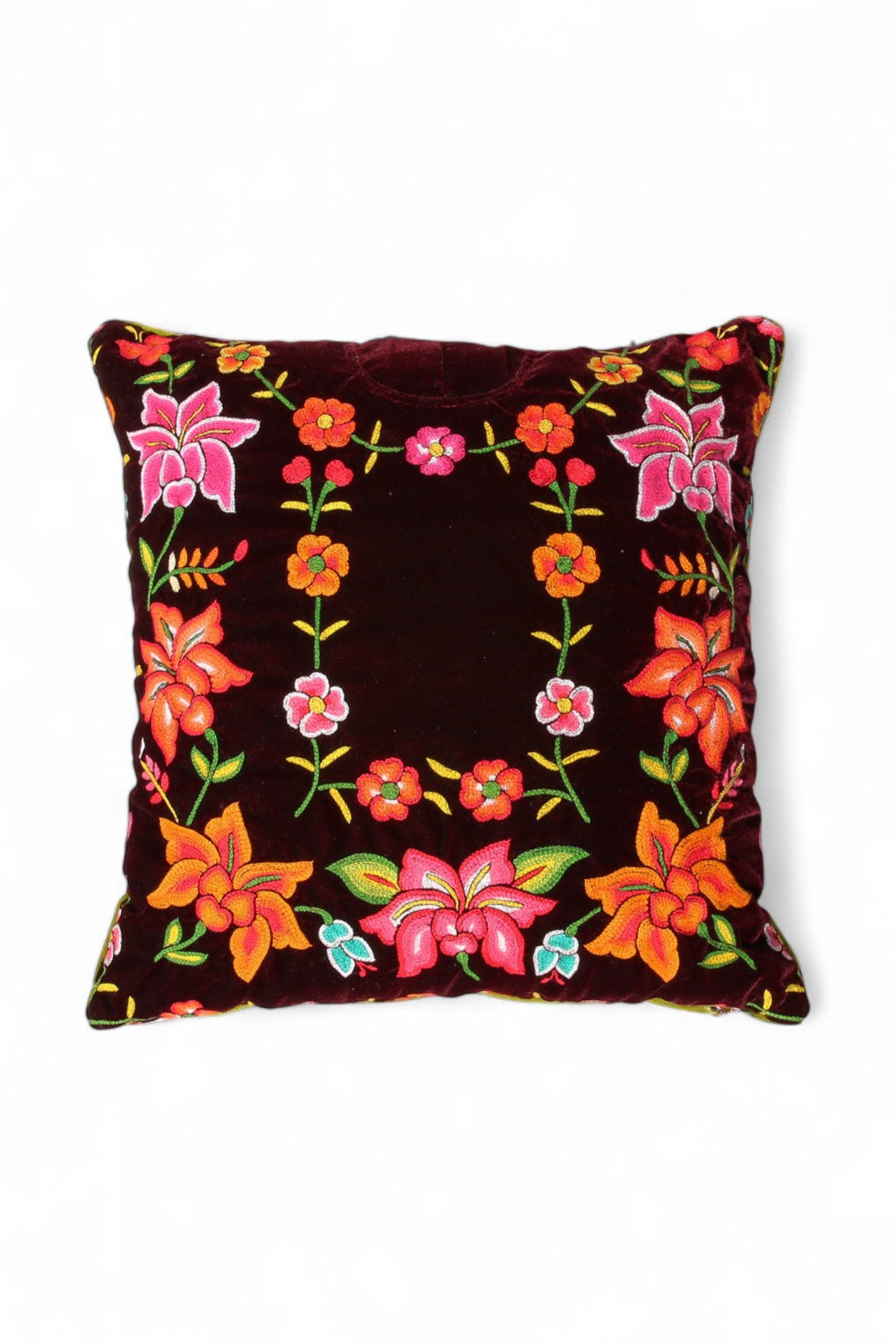 Las Ninas Vintage Embroidered Cushion Green