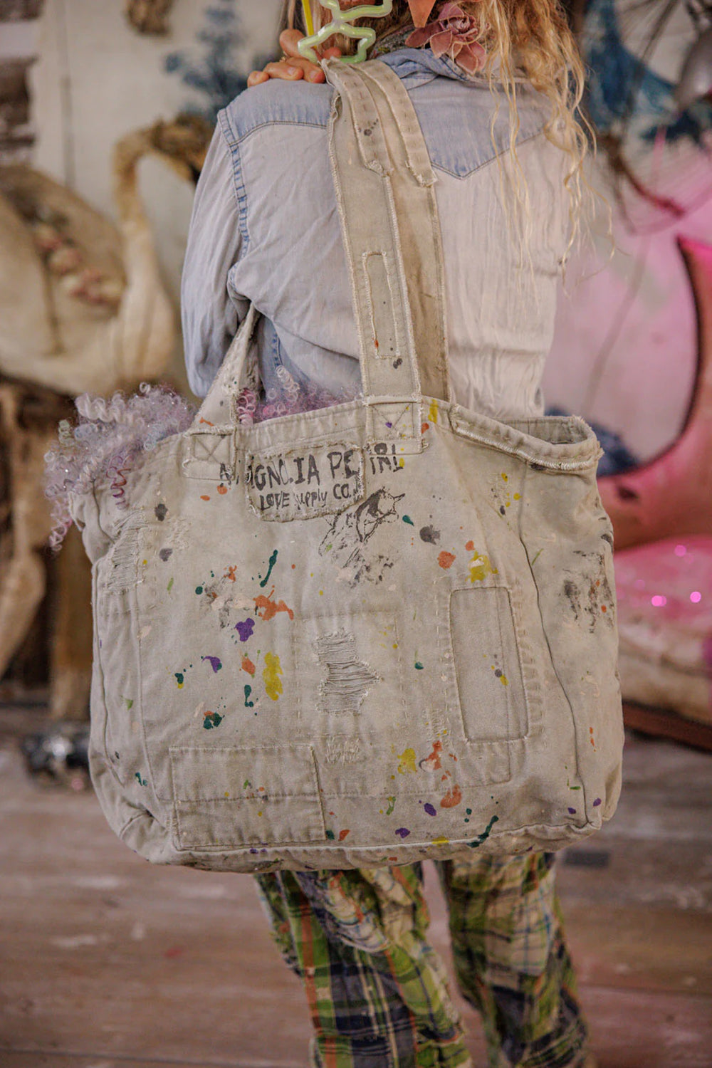 Magnolia Pearl Hand Painted Rose Tote Bag 096 Ash