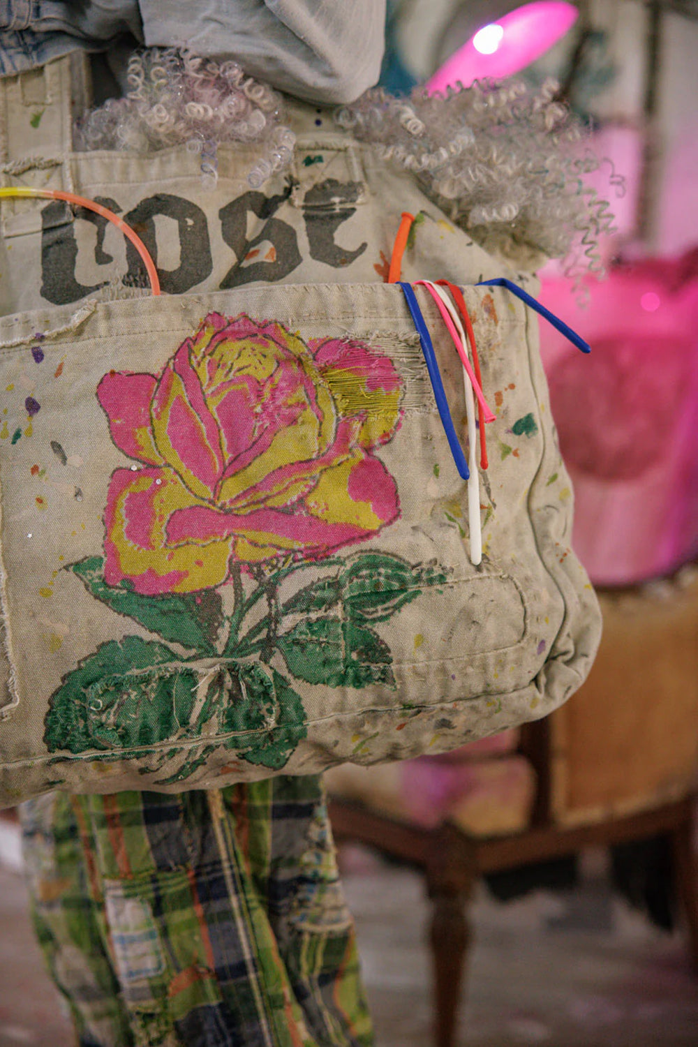 Magnolia Pearl Hand Painted Rose Tote Bag 096 Ash