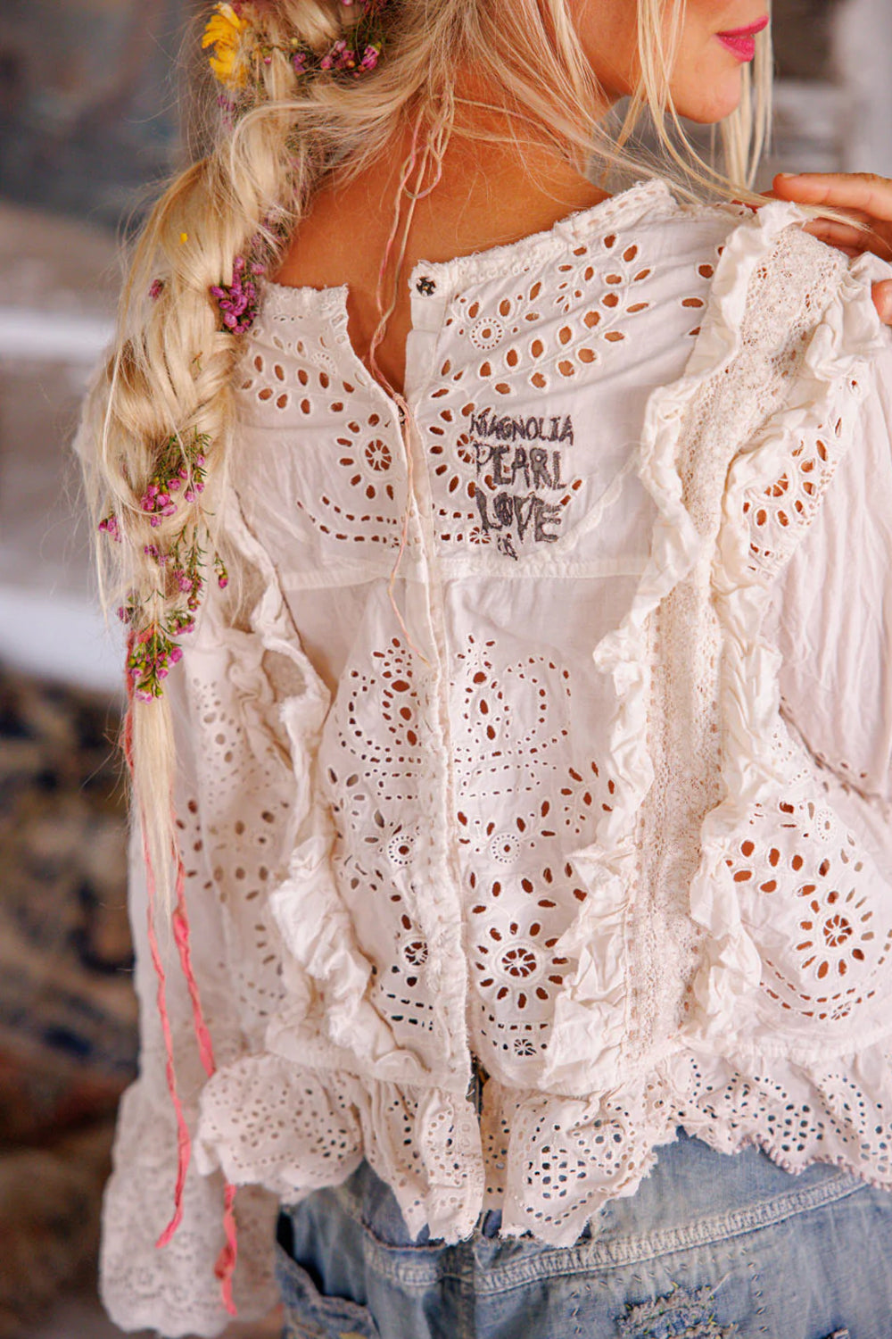 MAGNOLIA PEARL HERMIONE EYELET BLOUSE TOP 2194 MOONLIGHT
