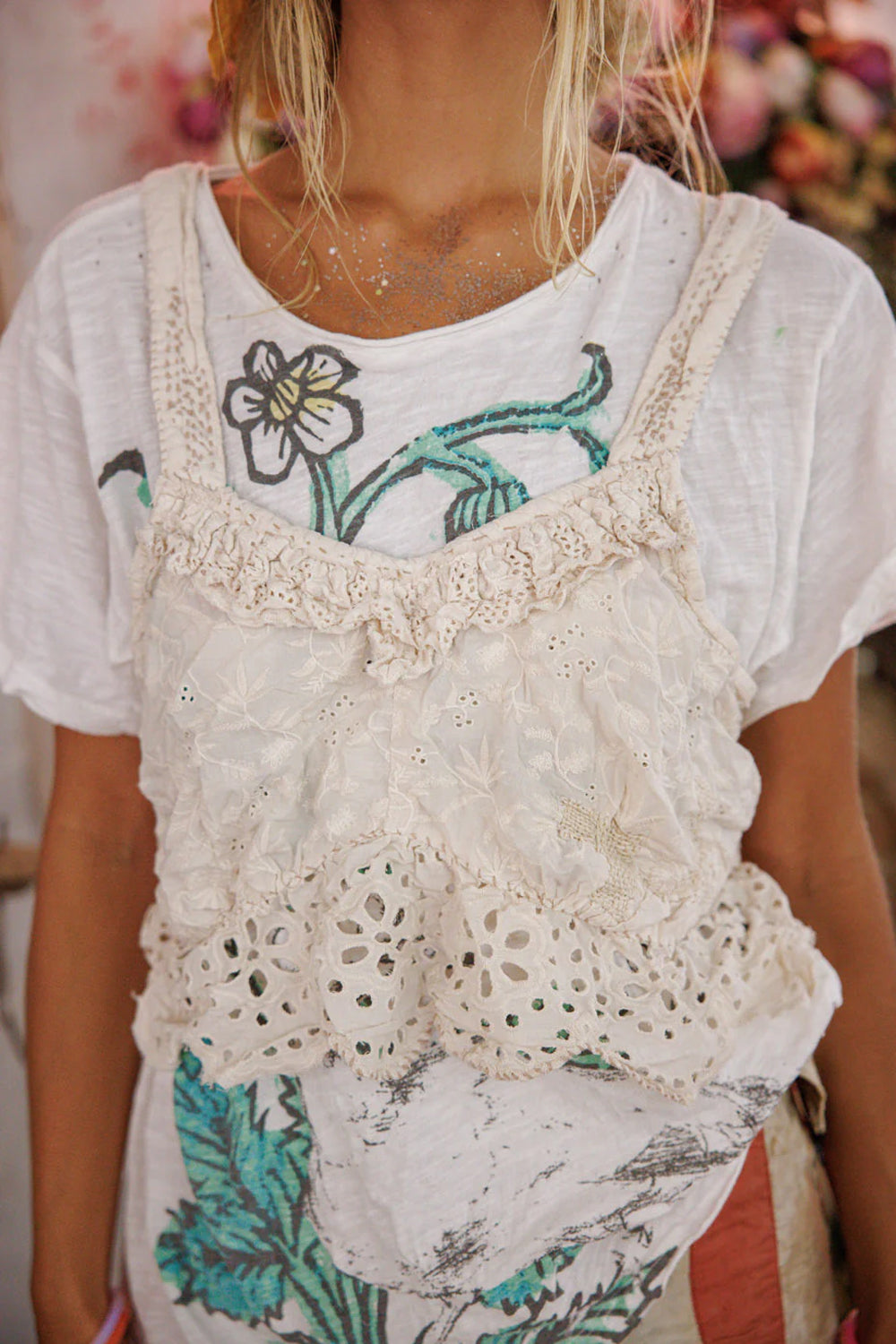 Magnolia Pearl Olive Eyelet Ruffle Cami Tank 402 Moonlight