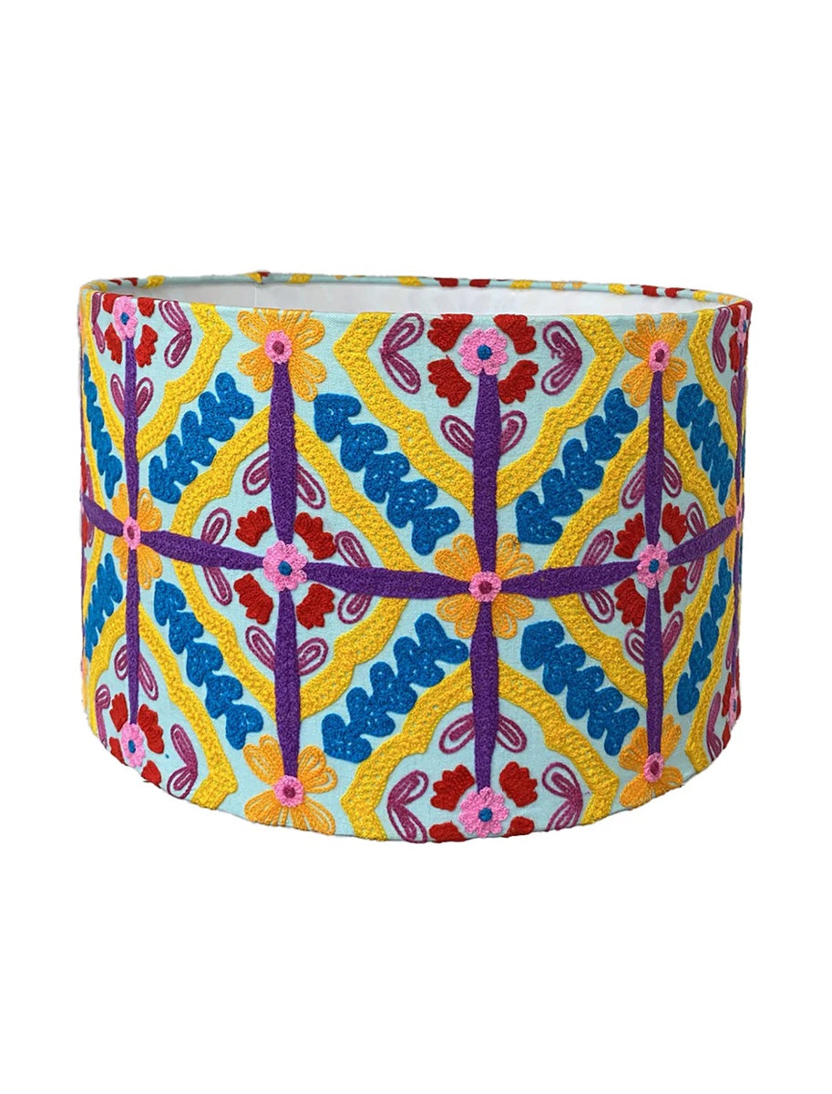 DRUM LAMP SHADE TABRIZ EMBROIDERED LINEN