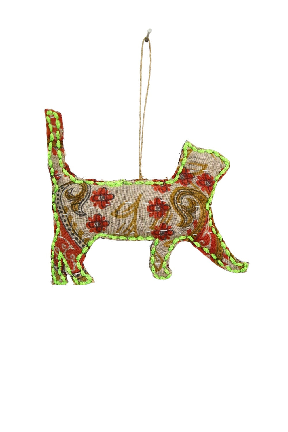 RUBY STAR TRADERS KANTHA FELINE CHRISTMAS DECORATION