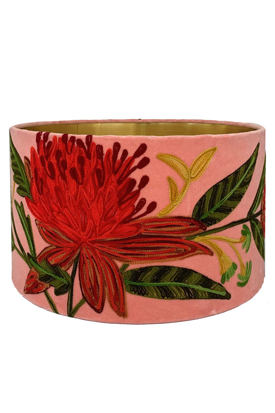 RUBY STAR TRADERS DRUM LAMPSHADE WARATAH BLUSH VELVET