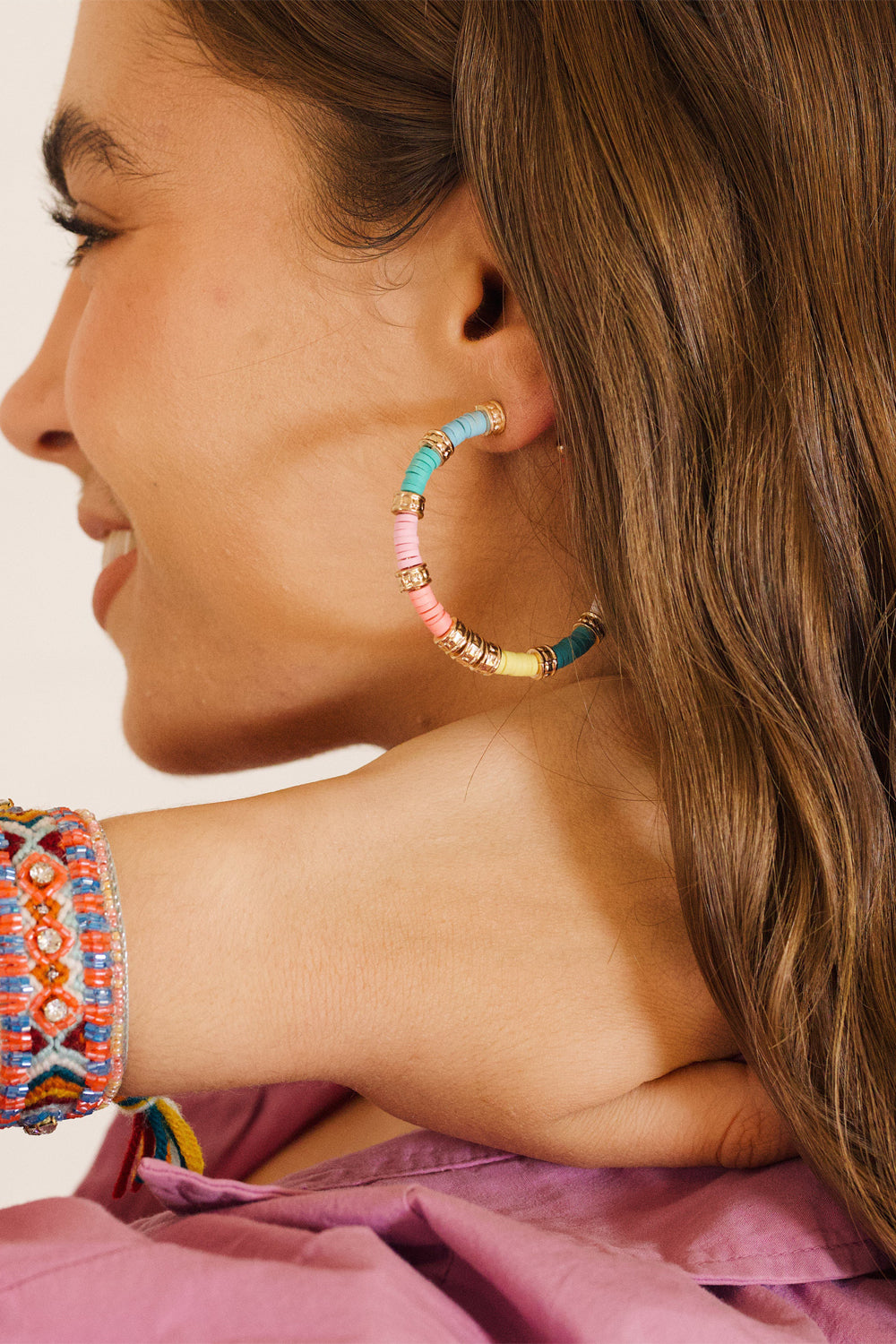 DOLLEY BEADED RAINBOW HOOP EARRINGS