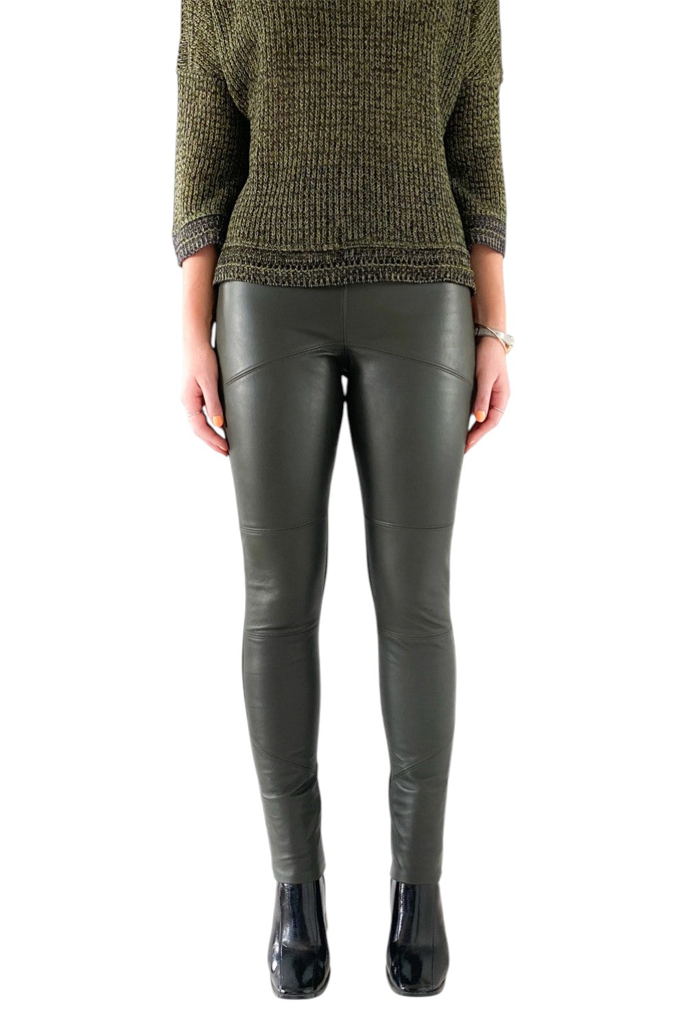SABATINI LEATHER FRONT PANELLED PONTI PANT OLIVE