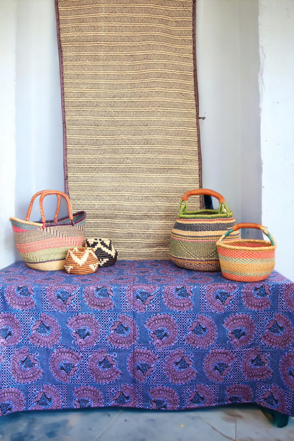 AFRI BEADS WAX PRINT TABLECLOTH BLUE PEACOCK