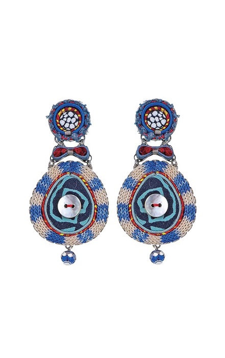 AYALA BAR EARRING BLUE WHITE RED BUTTON Moore Design Collective