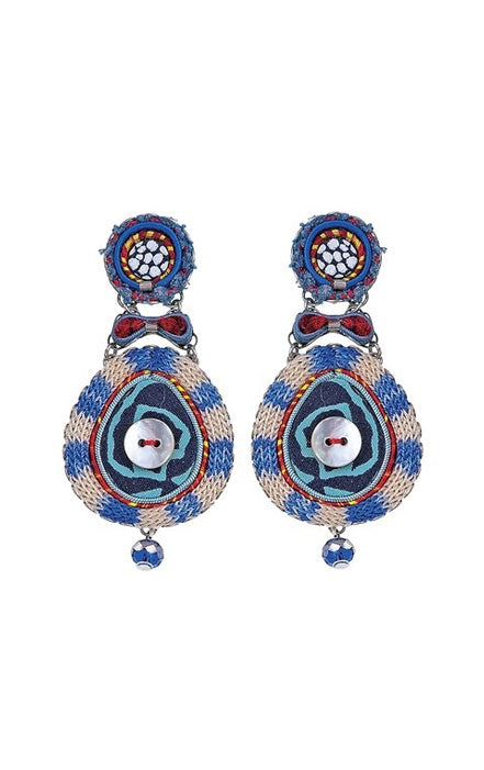 AYALA BAR EARRING BLUE/WHITE/RED BUTTON