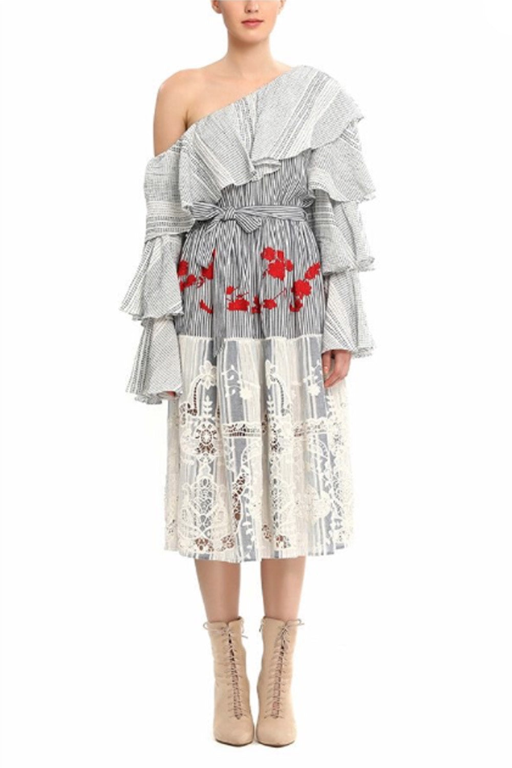HEMANT & NANDITA AESHA OFF-THE-SHOULDER DRESS