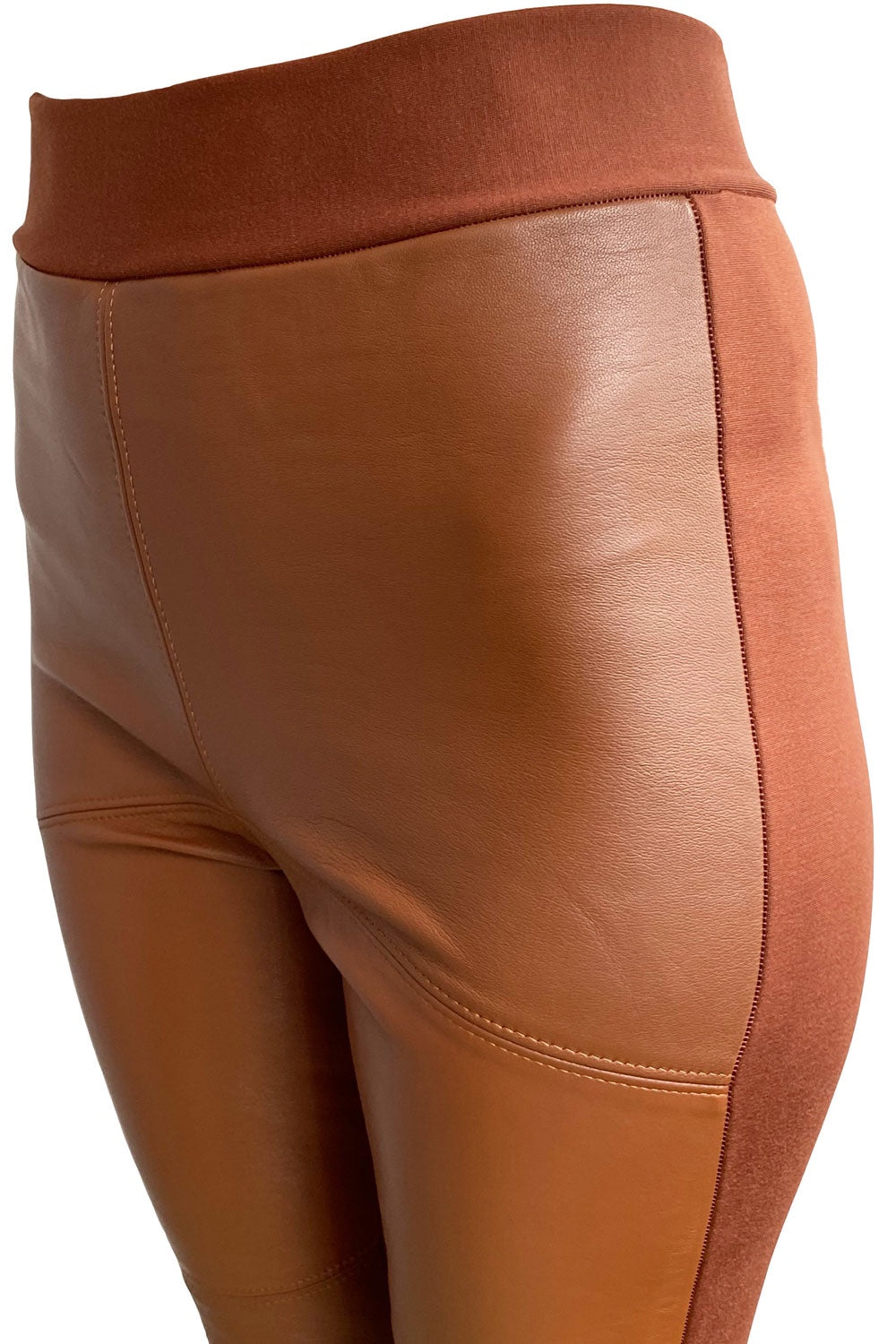 SABATINI LEATHER FRONT PANELLED PONTI PANT CHESTNUT