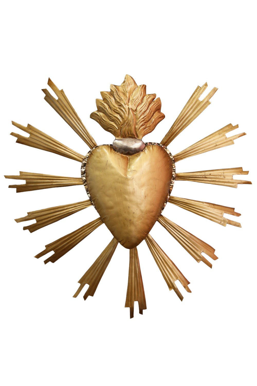 MEXICAN FOLK ART GOLDEN SACRED HEART W/ RAYS