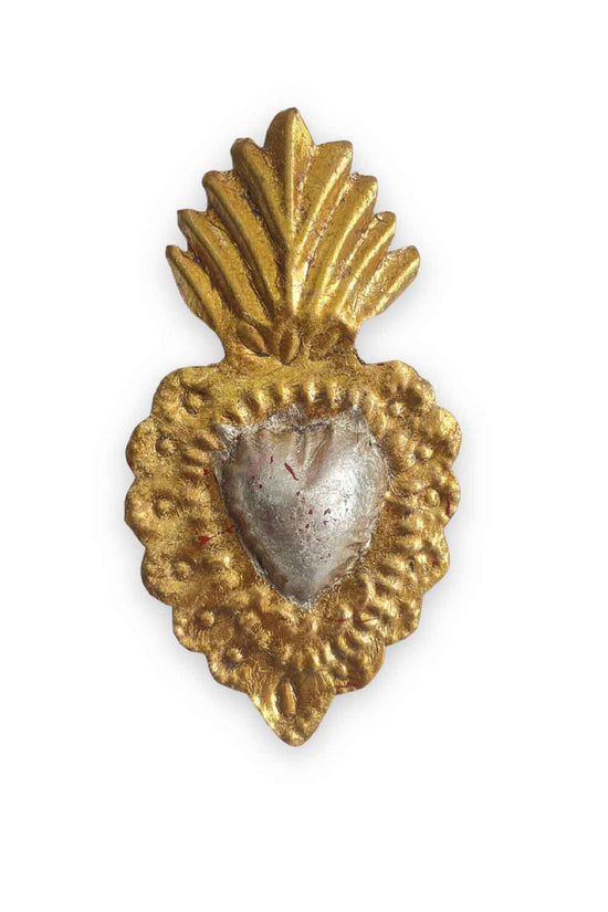 MEXICAN TIN GOLD LEAF HEART SMALL