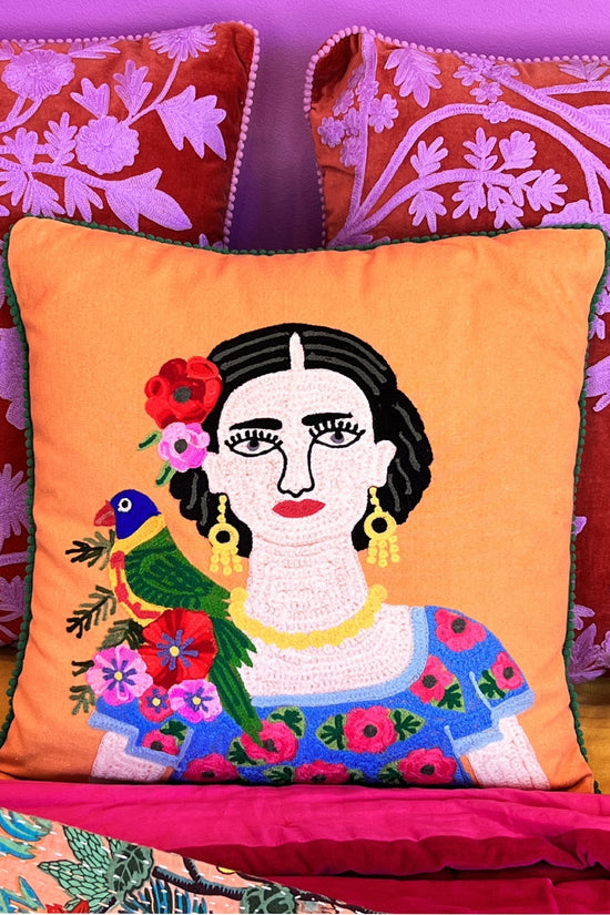 RUBY STAR TRADERS FRIDA WITH FLORAL FROCK COTTON CUSHION
