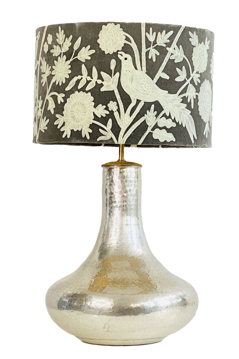 PEACOCK FLOWER DRUM LAMPSHADE GREY/WHITE