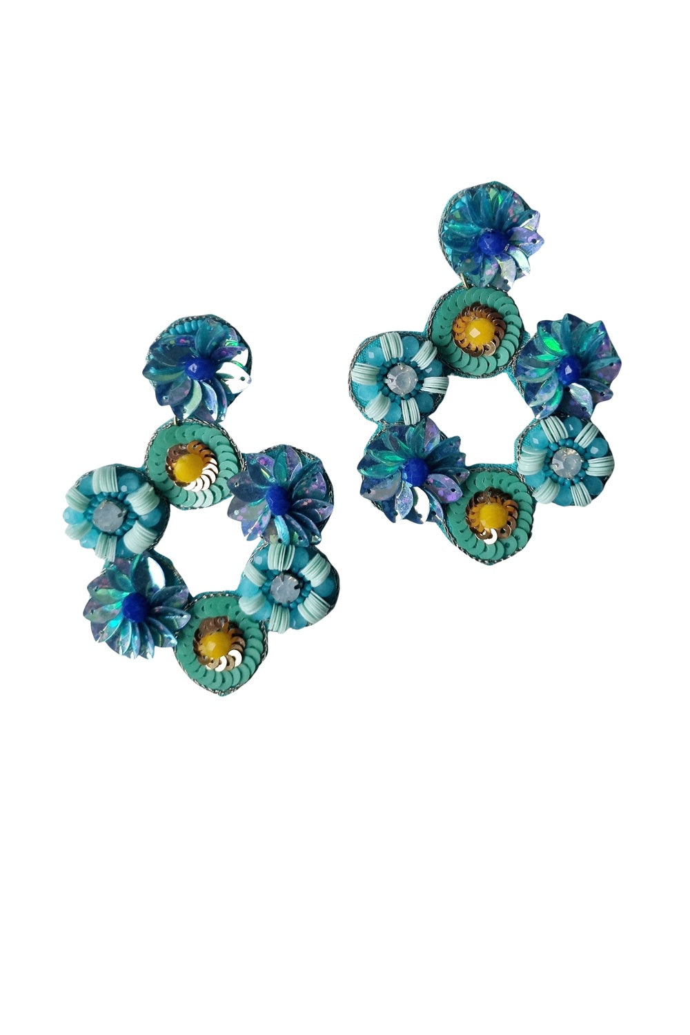 IRIS BEADED EARRINGS BLUE GREEN
