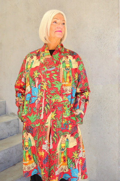 Frida Kantha Coat Red