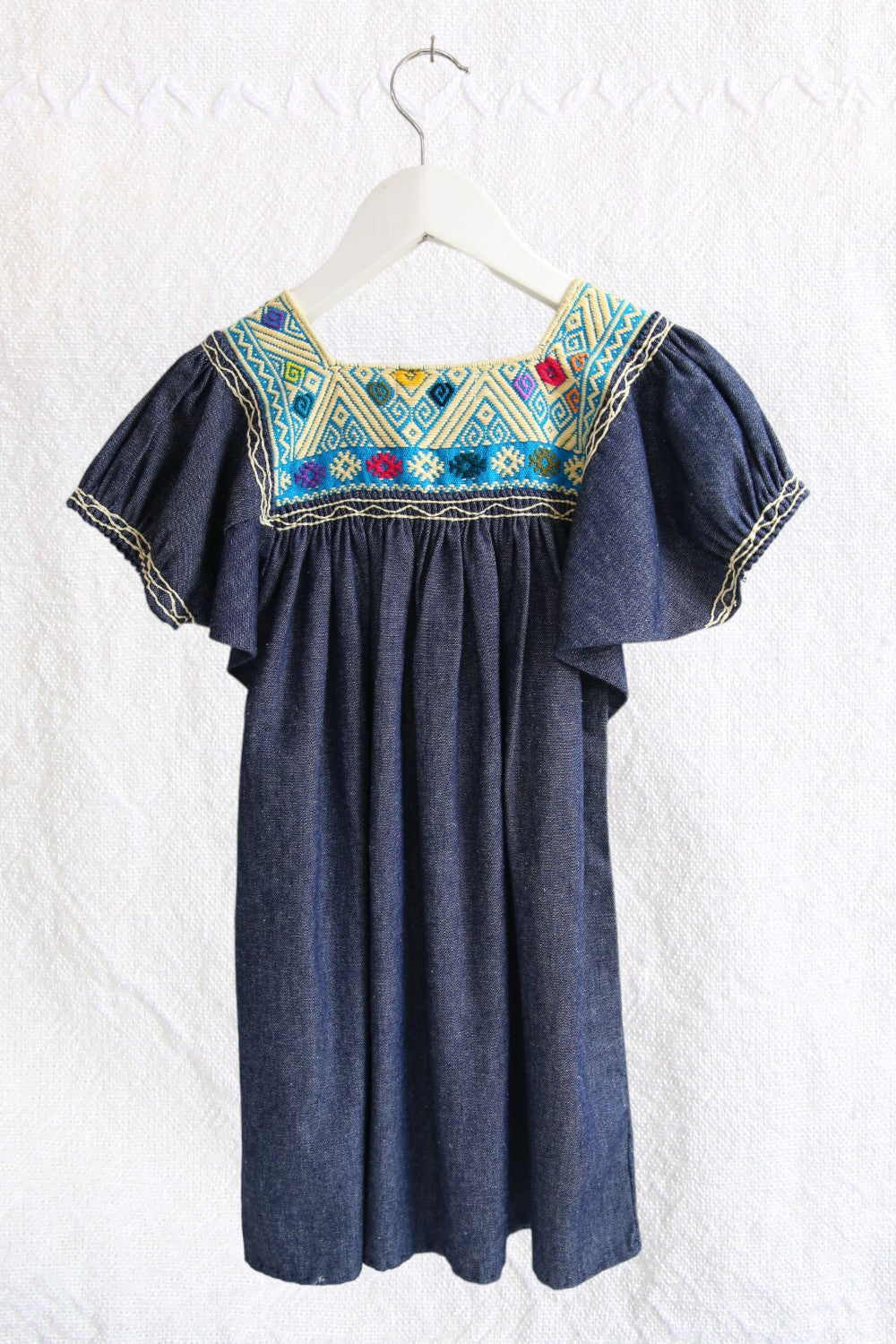 LAS NIÑAS KIDS MEXICAN EMBROIDERED DENIM DRESS
